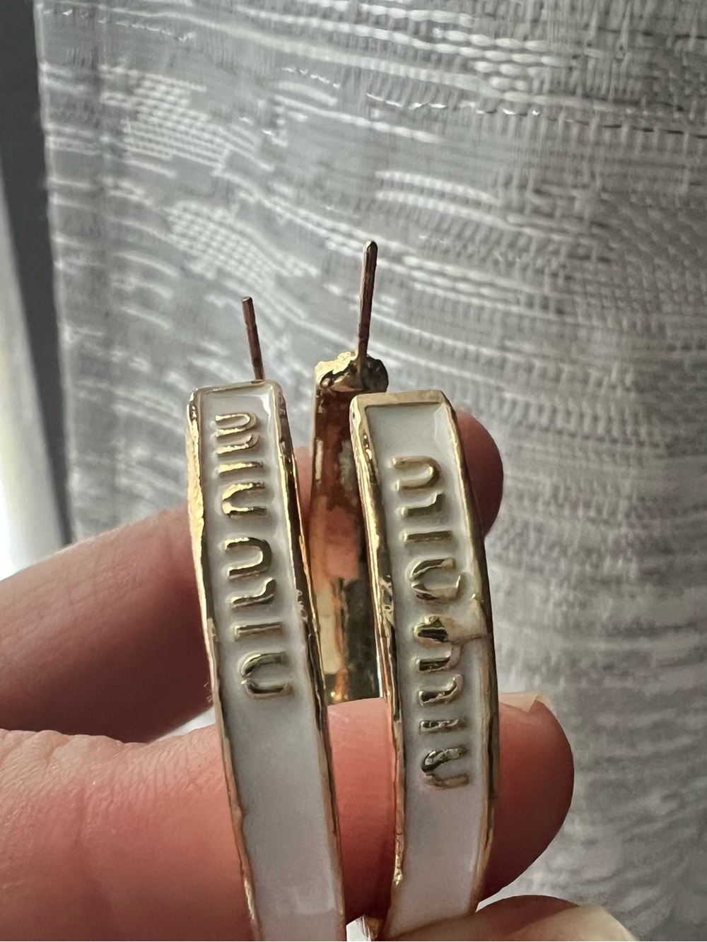 Gold and White Enamel Hoop Earrings - Branded Style